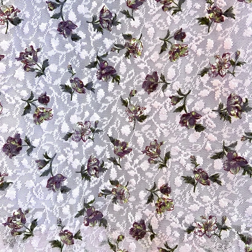 VINTAGE 90s Lavender Floral Babydoll Lace Mini Dress/ Woman/ Size 4 - Picture 3 of 10